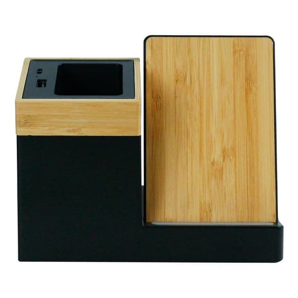 Aliar – 15W Bamboo and Recycled Wireless Charger and Pen Holder