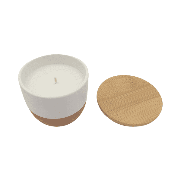 Zahira – Arabic Oudh Scented Candle in Ceramic Holder with Bamboo Lid detail 2
