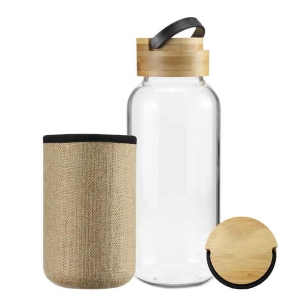 Vidur – Glass Bottle with Bamboo Lid and Sleeve detail 2