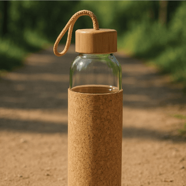 Tesoro – Glass Bottle with Cork Sleeve and Bamboo Lid detail 2