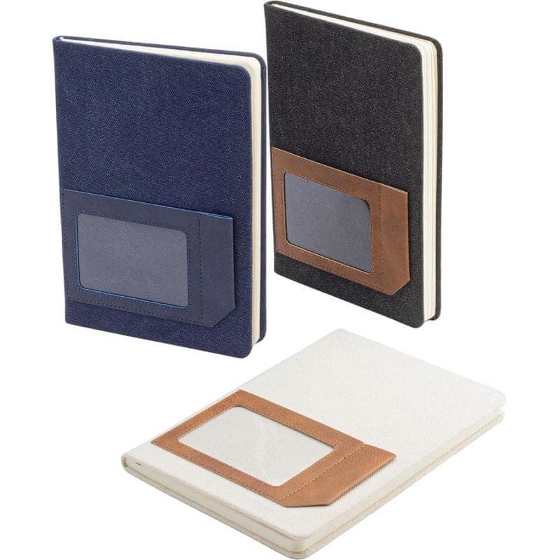 ADANA - Santhome Recycled Canvas A5 Hard Cover Notebook with PU Pocket - Beige detail 4
