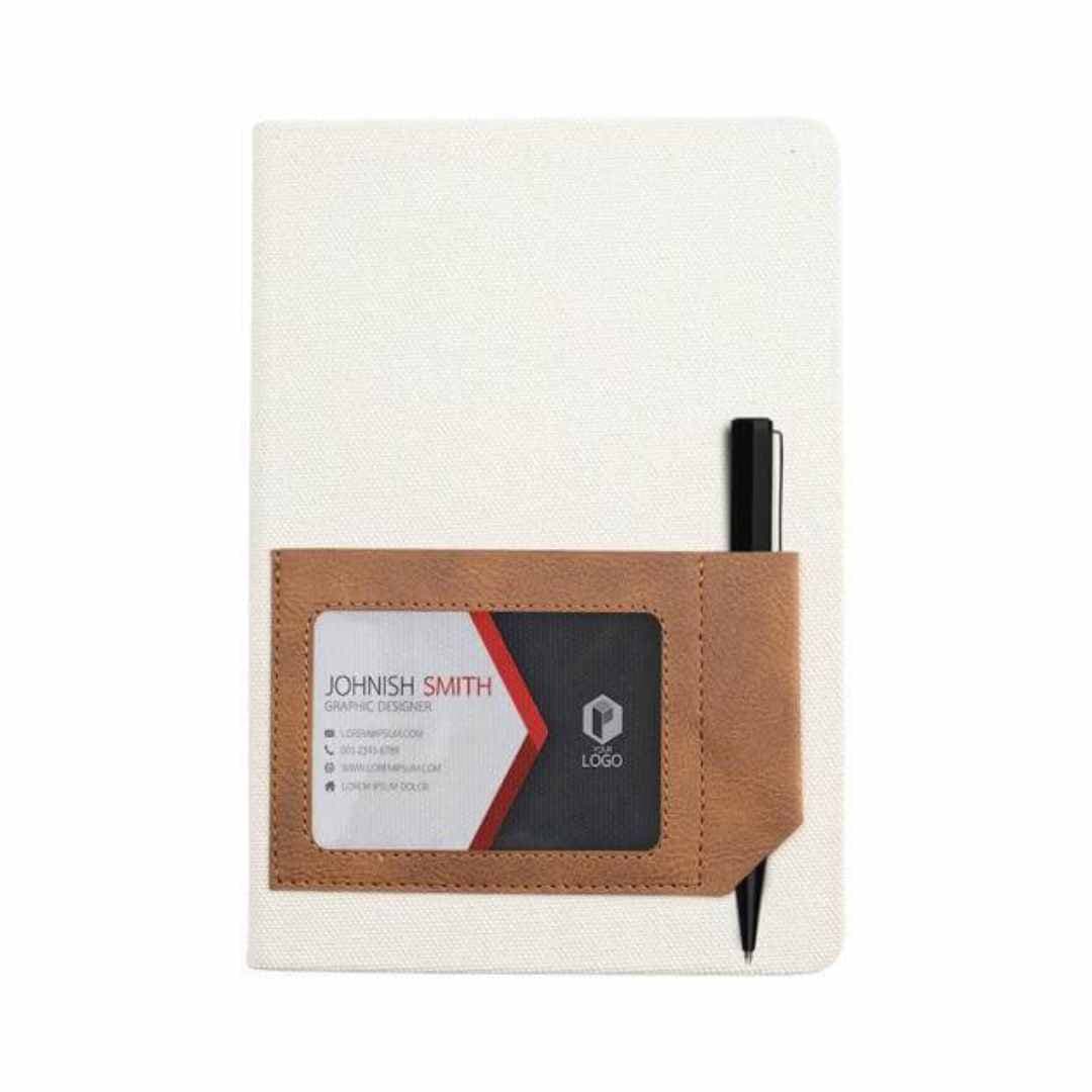 ADANA - Santhome Recycled Canvas A5 Hard Cover Notebook with PU Pocket - Beige detail 6