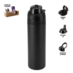 AERO SIP - Hans Larsen Recycled Stainless Steel Bottle with Dual Sip Lid Black