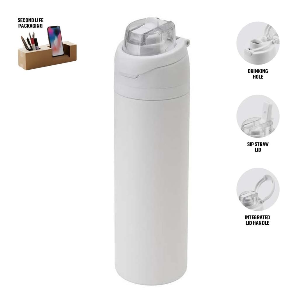 AERO SIP - Hans Larsen Recycled Stainless Steel Bottle with Dual Sip Lid - White corporate gift