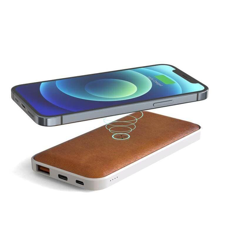 ALBECK - Recycled Leather 10000mAh PD Powerbank - White/Tan detail 4