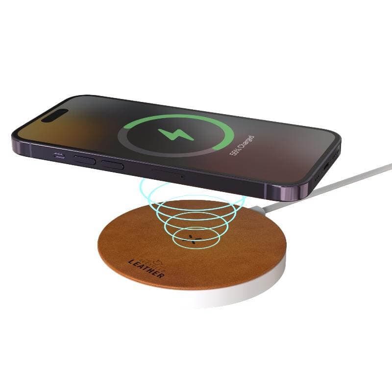 ANZIO - Recycled Leather 15W Wireless Charger - White/Tan detail 2