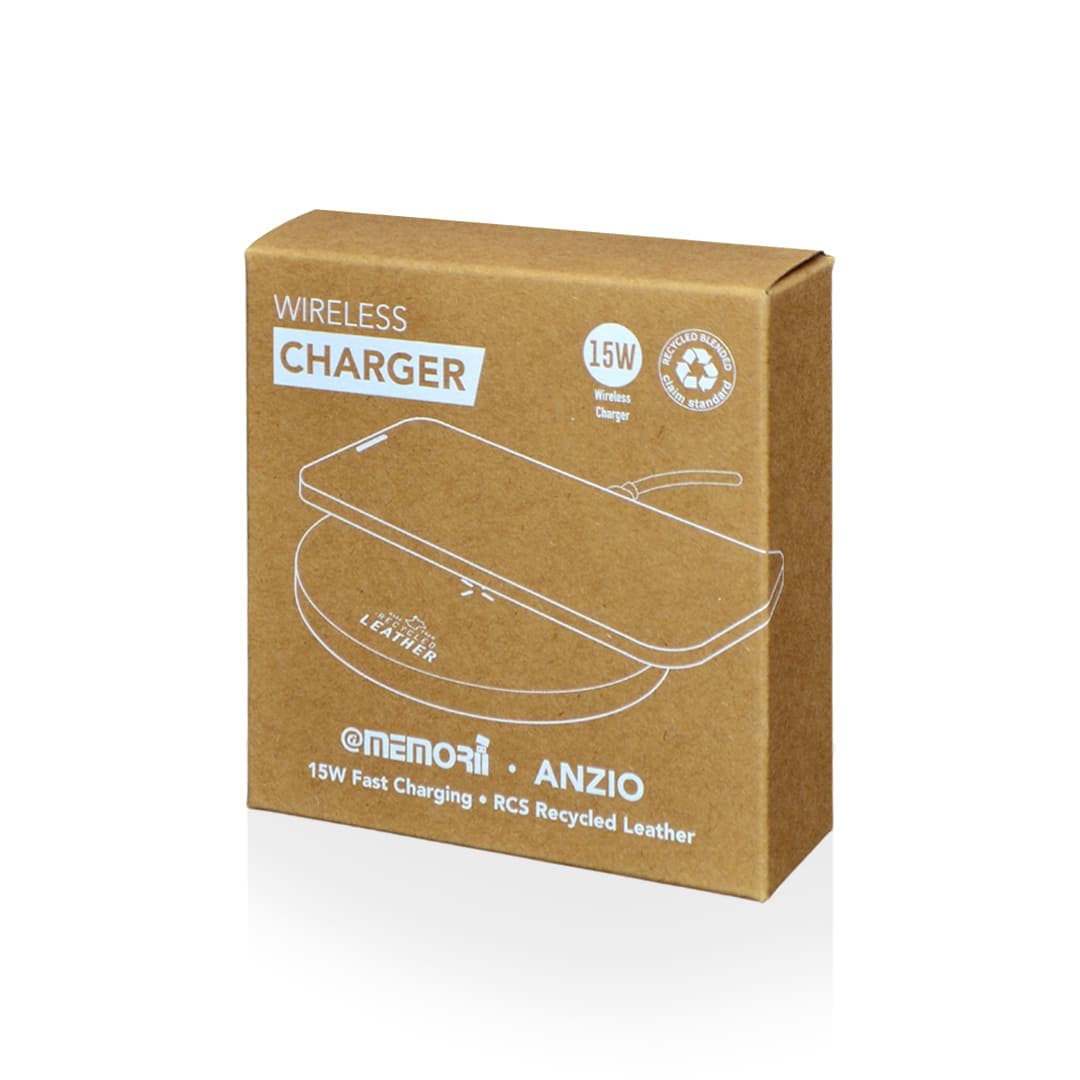 ANZIO - Recycled Leather 15W Wireless Charger - White/Tan detail 6