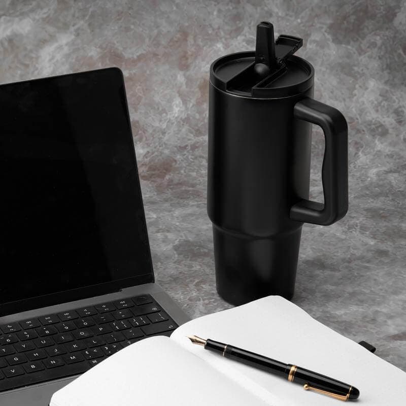 BERN 2.0 - Hans Larsen Recycled Stainless Steel Tumbler with Straw Lid - Black detail 5