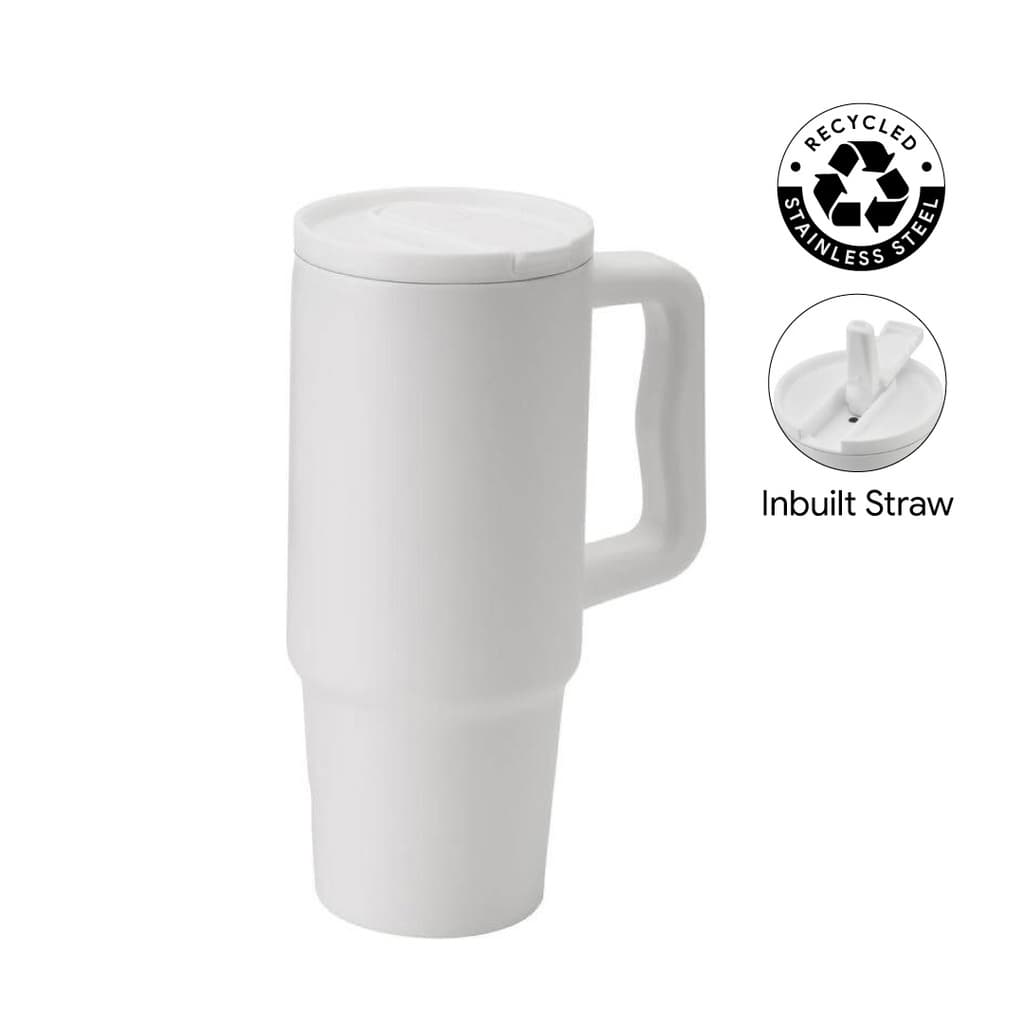 BERN 2.0 - Hans Larsen Recycled Stainless Steel Tumbler with Straw Lid - White corporate gift