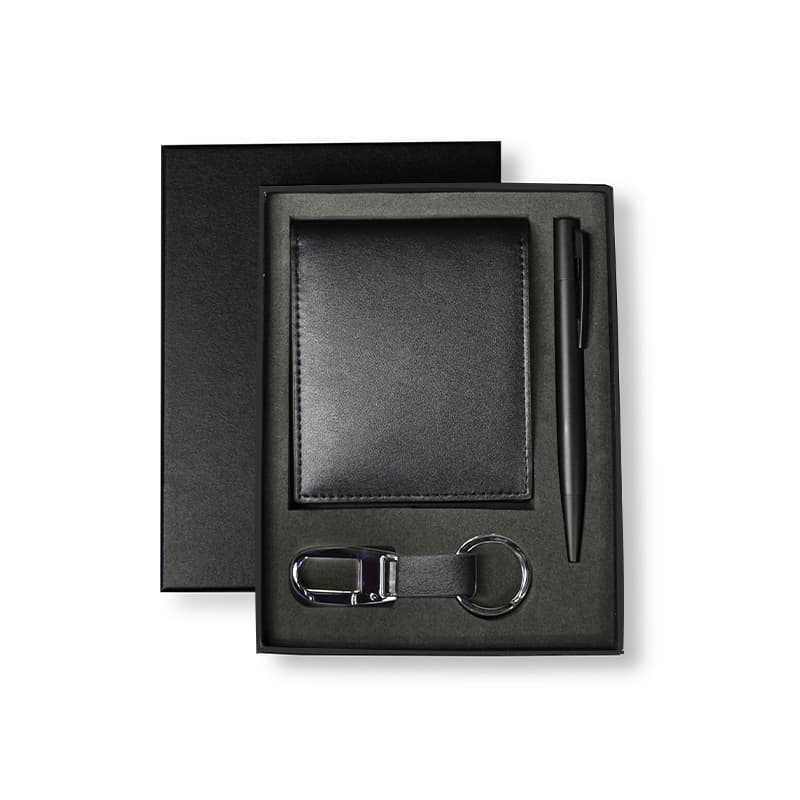 BIBURY - Set of Men's Wallet, Key Chain and Pen - Black