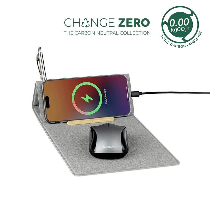 BLACE - CHANGE ZERO Recycled PU 15W Wireless Mousepad & Desk Organizer - Grey corporate gift