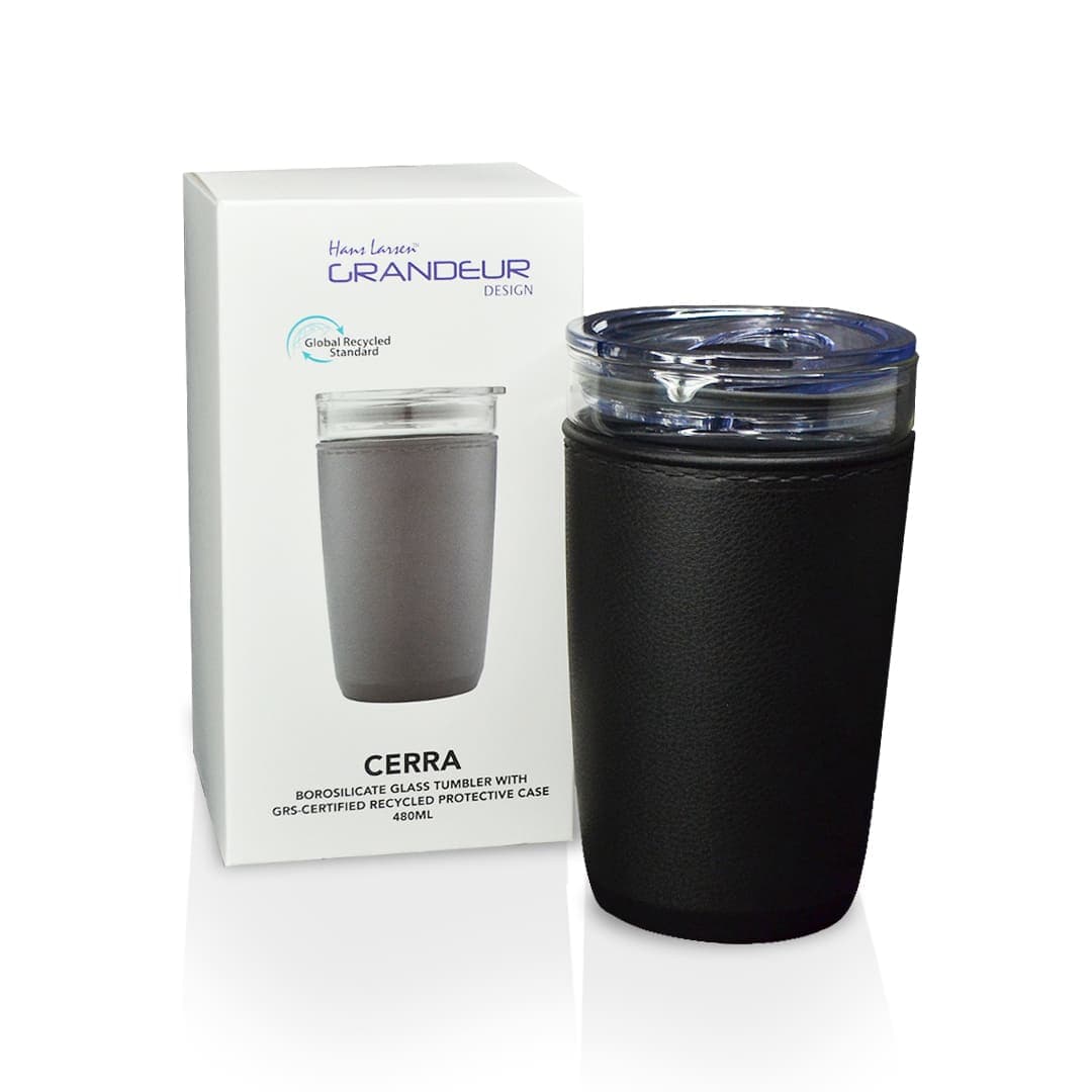 CERRA - Hans Larsen Premium Glass Tumbler with Recycled Protective Sleeve - Black detail 5