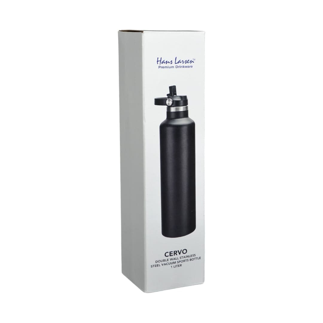 CERVO - Hans Larsen Vacuum Stainless Steel Bottle with Sports Lid - 1L - Black detail 6