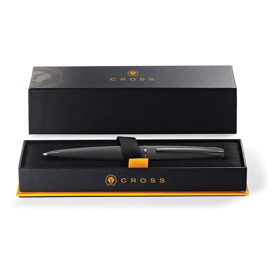 Cross ATX® Brushed Black with Machine-Turned Diamond Pattern Engraving with Polished Black PVD Appointments Ballpoint Pen (Blue Ink) detail 5