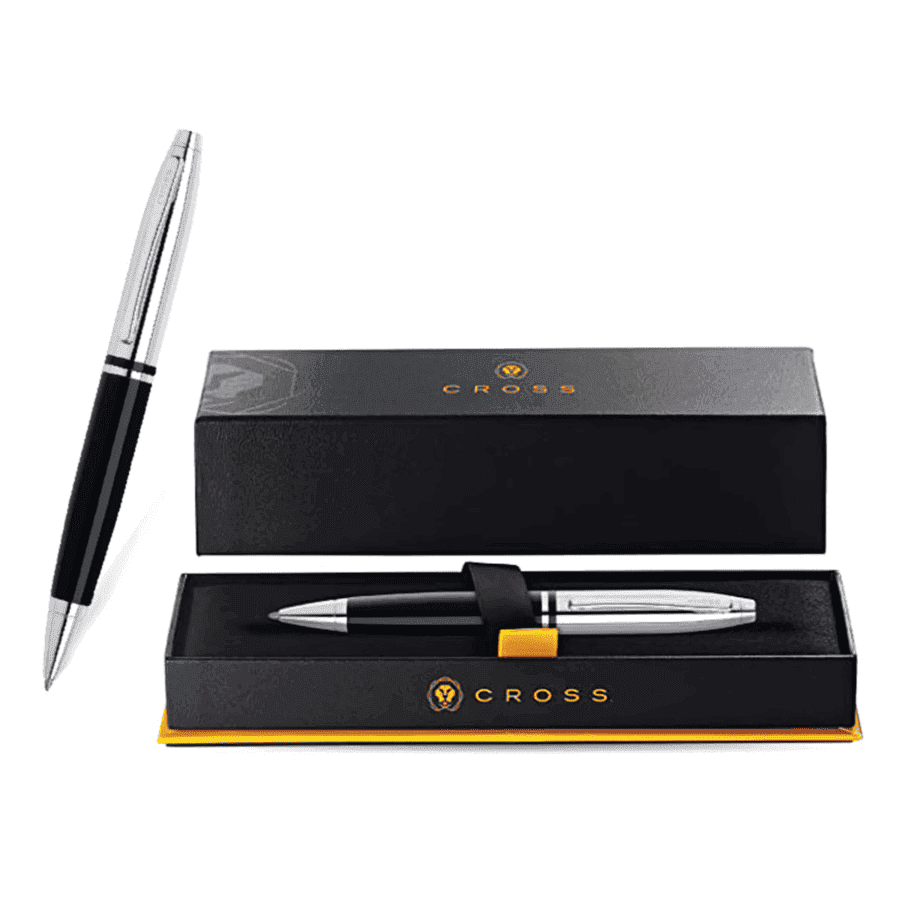 Cross Calais™ Chrome/Black Lacquer with Polished Chrome Appointments Ballpoint Pen (Blue Ink) detail 6