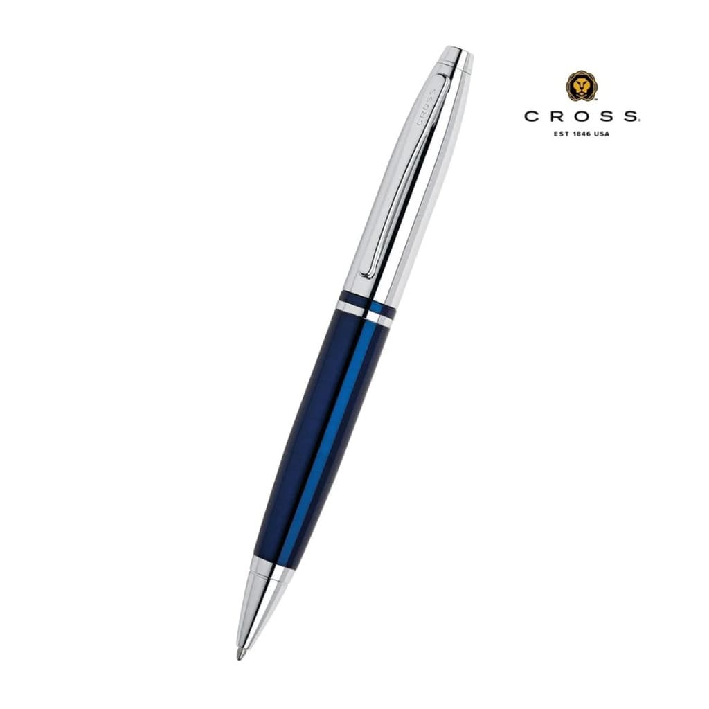 Cross Calais™ Chrome/Blue Lacquer with Polished Chrome Appointments Ballpoint Pen (Blue Ink)
