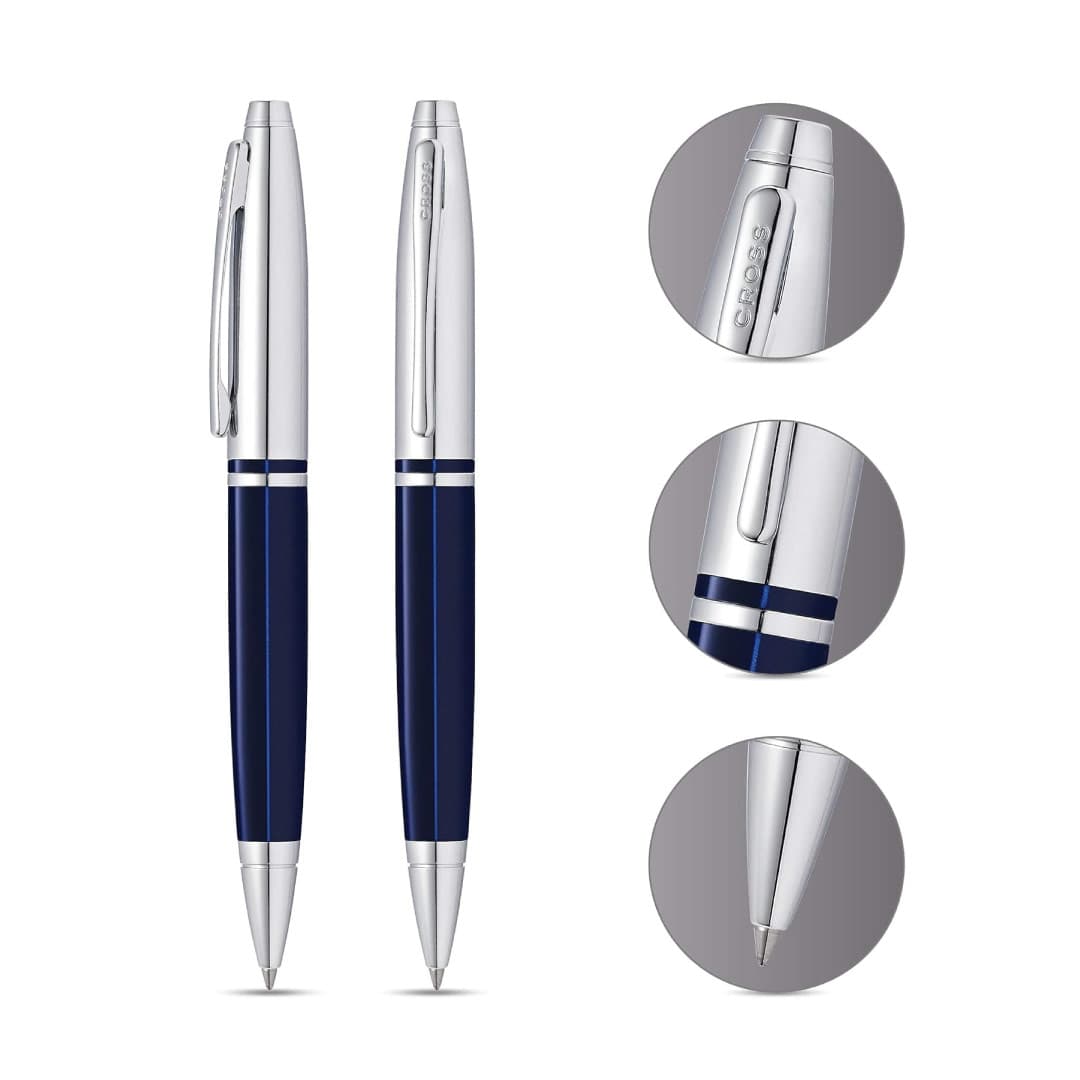 Cross Calais™ Chrome/Blue Lacquer with Polished Chrome Appointments Ballpoint Pen (Blue Ink) detail 2