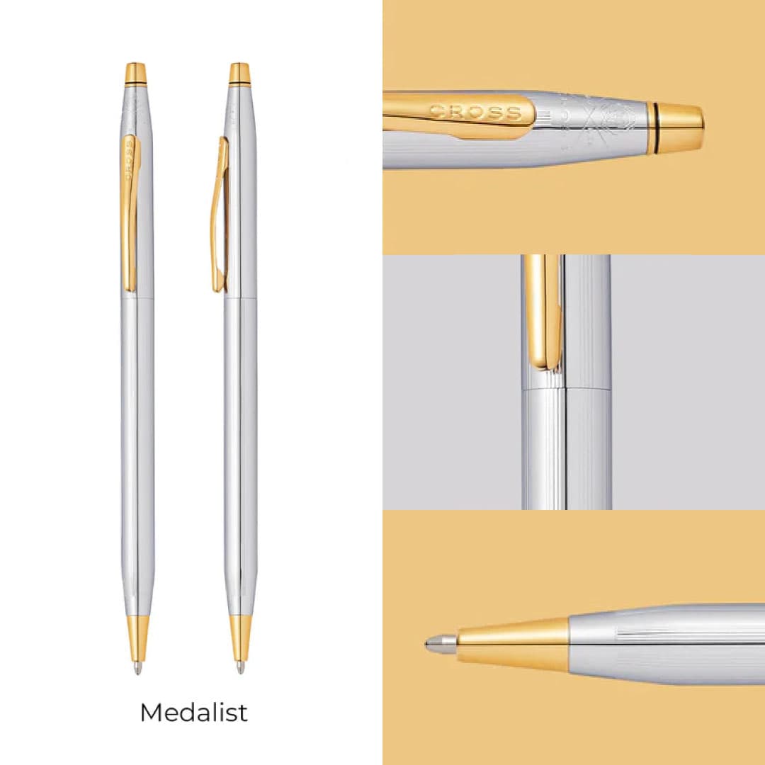 Cross Classic Century® Medalist® Chrome with 23KT Gold Plated Appointments Ballpoint Pen (Blue Ink) detail 2