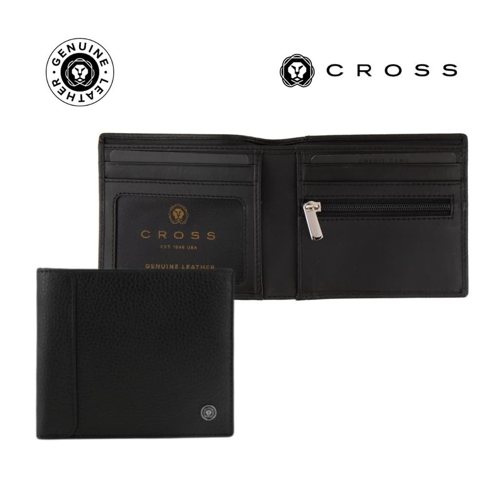 CROSS Pebble Leather 6CC Classic Fold Wallet with 6CC Cardholder - Black corporate gift