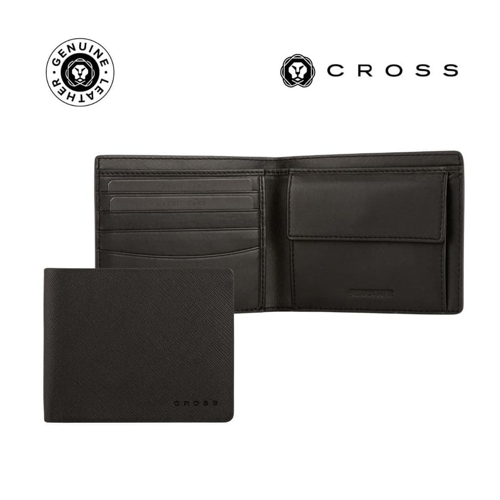 CROSS Saffiano Leather 4CC Bifold Wallet with Coin Pocket - Black corporate gift
