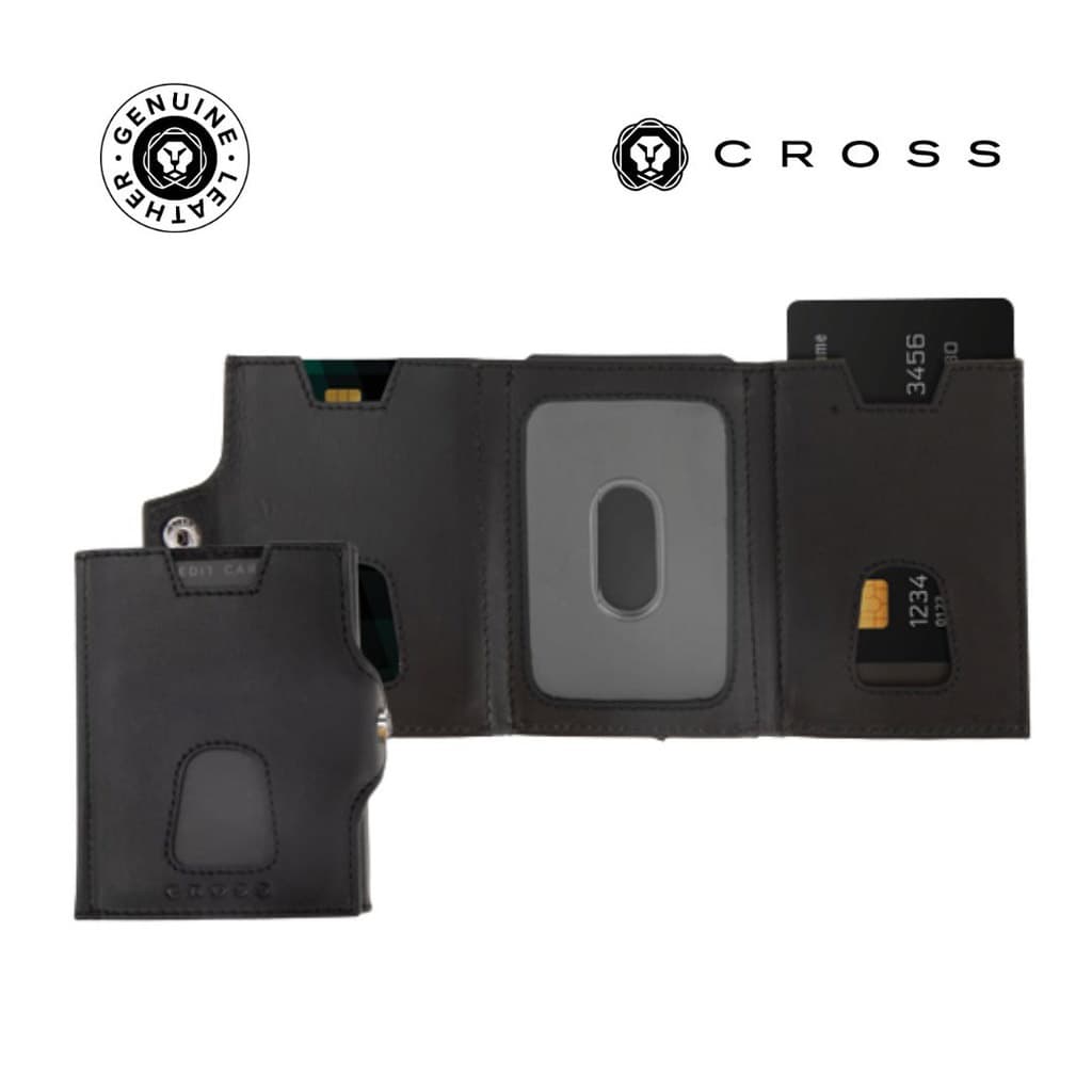 CROSS Soft Grain Leather 6CC Trifold Compact Wallet - Black corporate gift