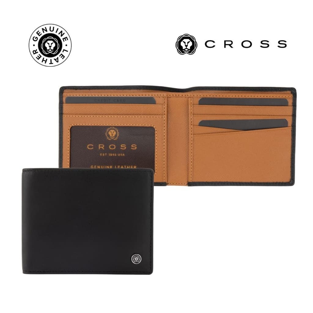 CROSS Soft Grain Leather Two-Tone 8CC Bifold Wallet - Black/Mocha corporate gift