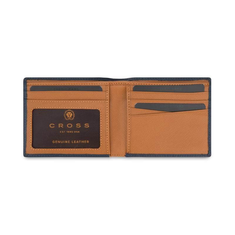CROSS Soft Grain Leather Two-Tone 8CC Bifold Wallet - Blue/Mocha detail 4