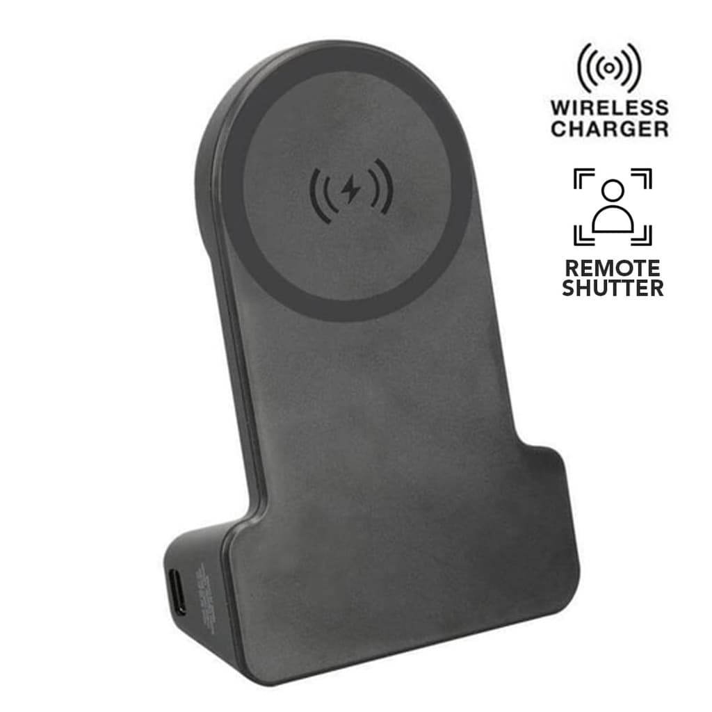 KORMAN - @memorii® Magnetic Phone Stand with 15W Wireless Charging and Remote Shutter - Black corporate gift