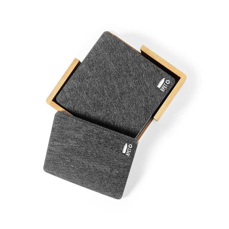 LAAX - eco-neutral RPET Set of 6 Felt Coasters with Bamboo Stand detail 2