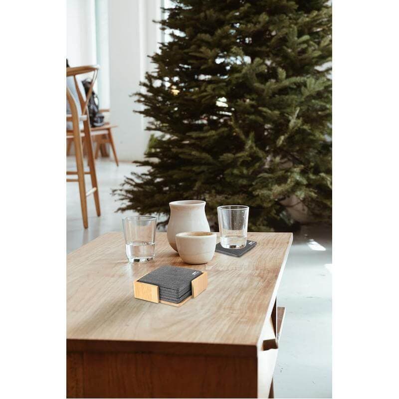 LAAX - eco-neutral RPET Set of 6 Felt Coasters with Bamboo Stand detail 4