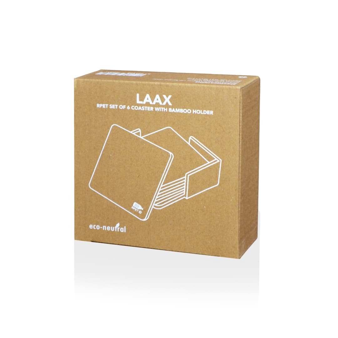 LAAX - eco-neutral RPET Set of 6 Felt Coasters with Bamboo Stand detail 5