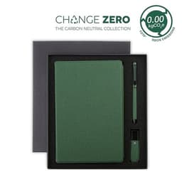 LENZEN - CHANGE ZERO Sustainable Gift Set with Refillable Notebook, Pen & USB Keychain Green