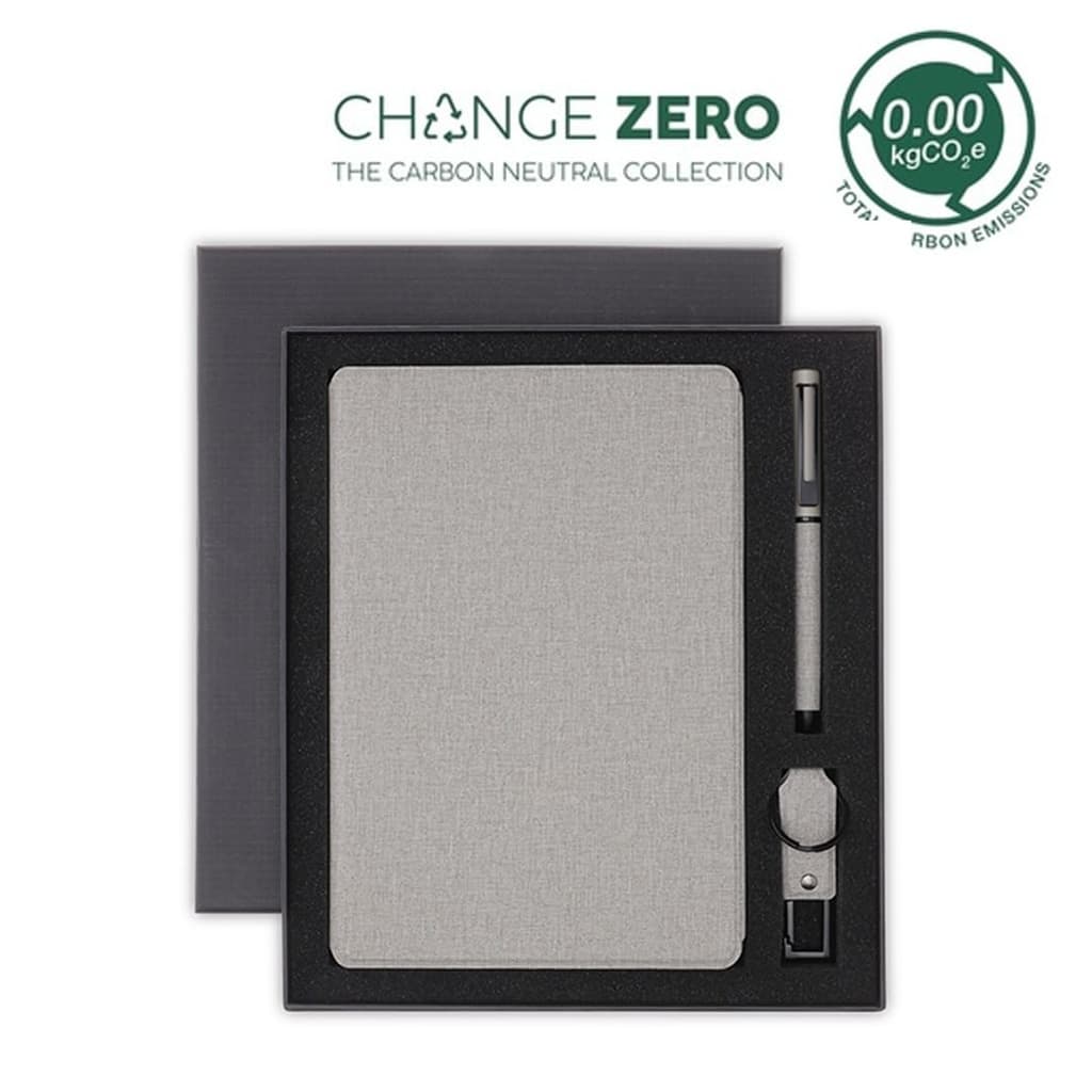 LENZEN - CHANGE ZERO Sustainable Gift Set with Refillable Notebook, Pen & USB Keychain - Grey corporate gift
