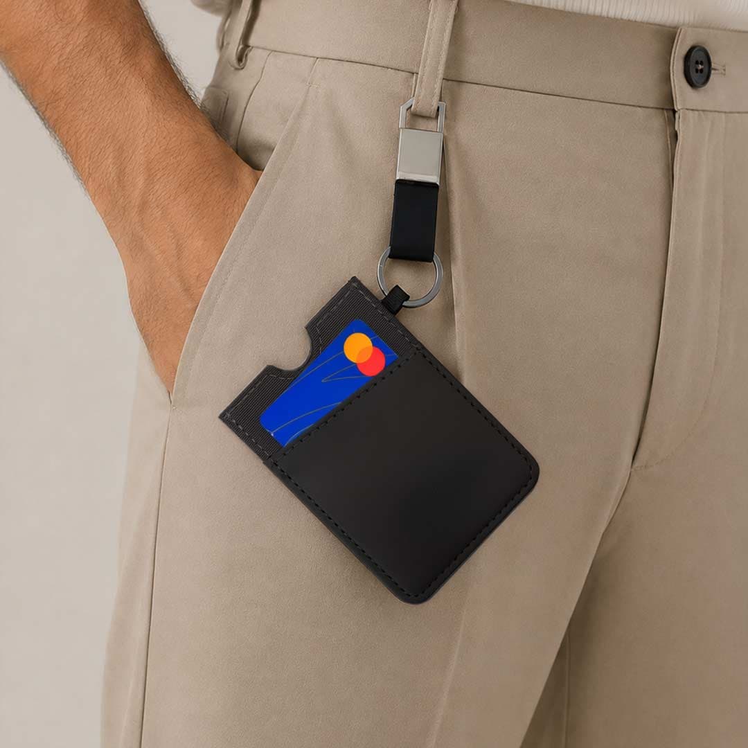 LUGANO - Vertical RFID Cardholder Wallet with Keyring - Black detail 5