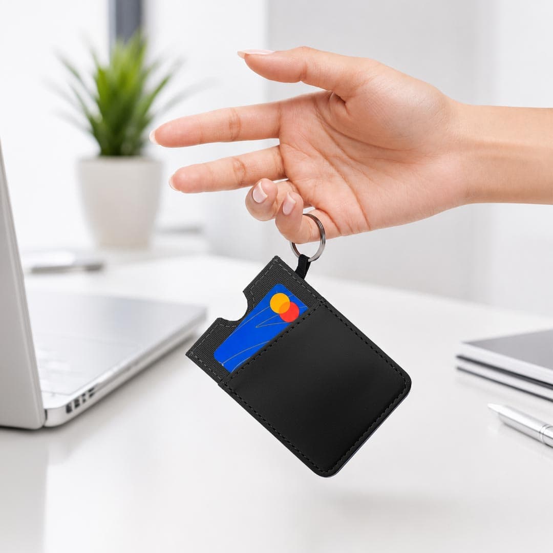 LUGANO - Vertical RFID Cardholder Wallet with Keyring - Black detail 7