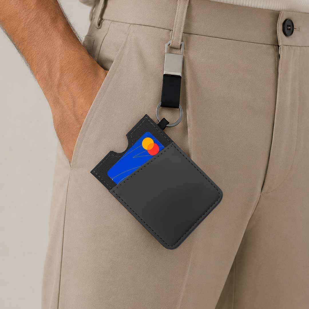 LUGANO - Vertical RFID Cardholder Wallet with Keyring - Carbon detail 5