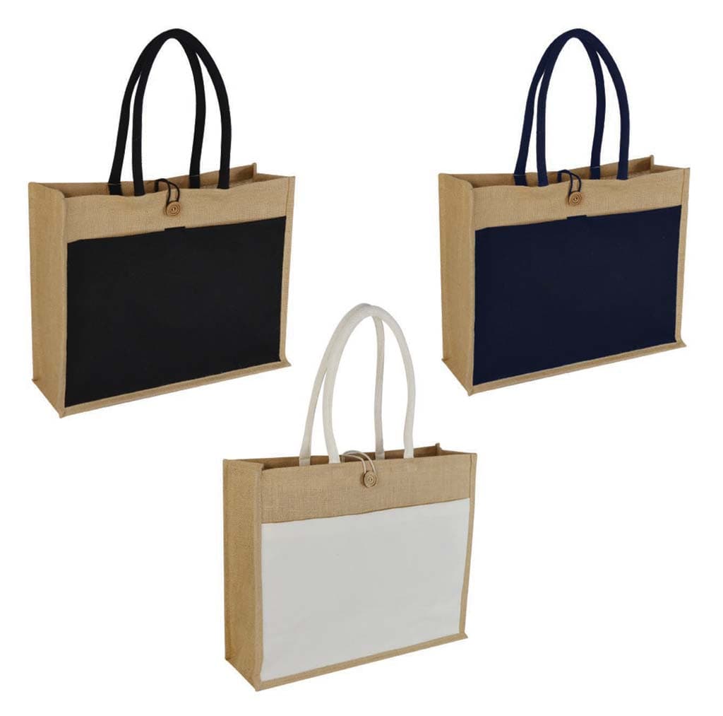 MONCLOVA - Jute Bag with Canvas Pocket - Natural detail 3