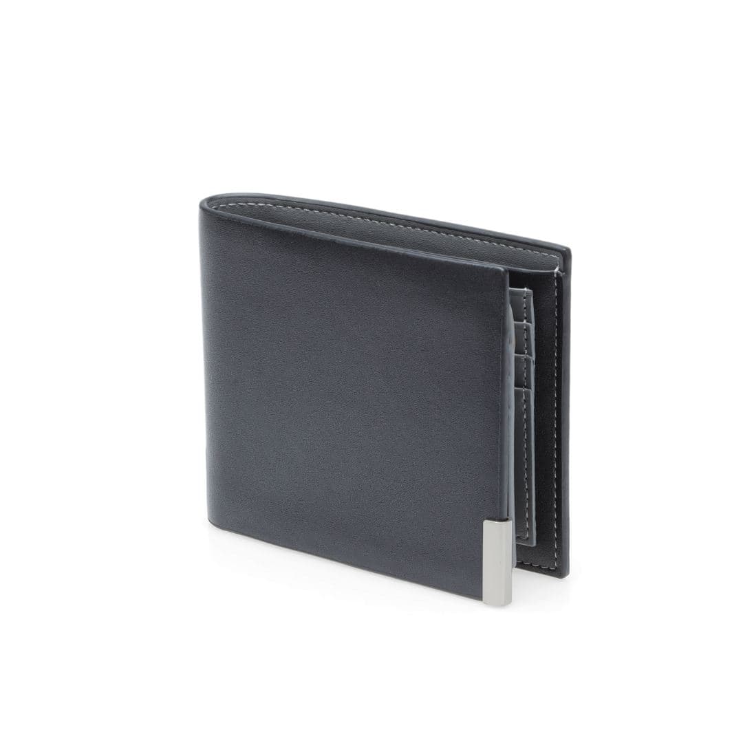 NIORT - Men's Billfold PU wallet with flip pocket - Black / Grey detail 2
