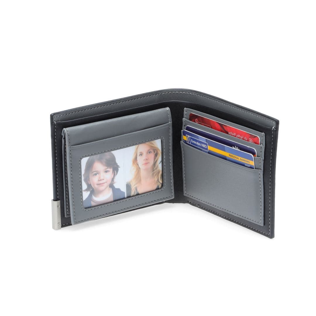 NIORT - Men's Billfold PU wallet with flip pocket - Black / Grey detail 3