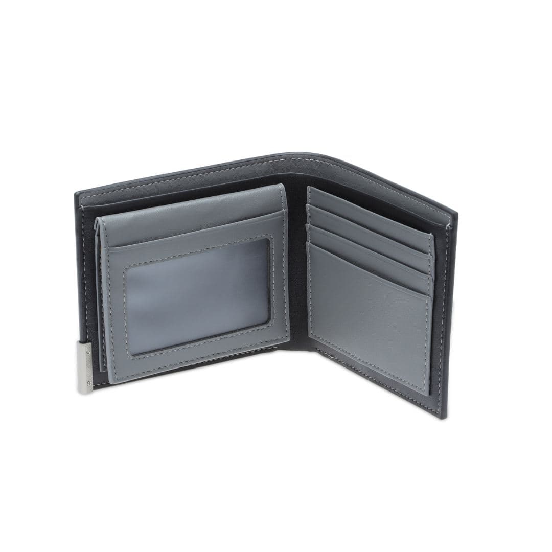 NIORT - Men's Billfold PU wallet with flip pocket - Black / Grey detail 4