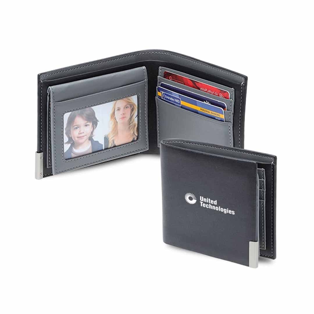 NIORT - Men's Billfold PU wallet with flip pocket - Black / Grey detail 5