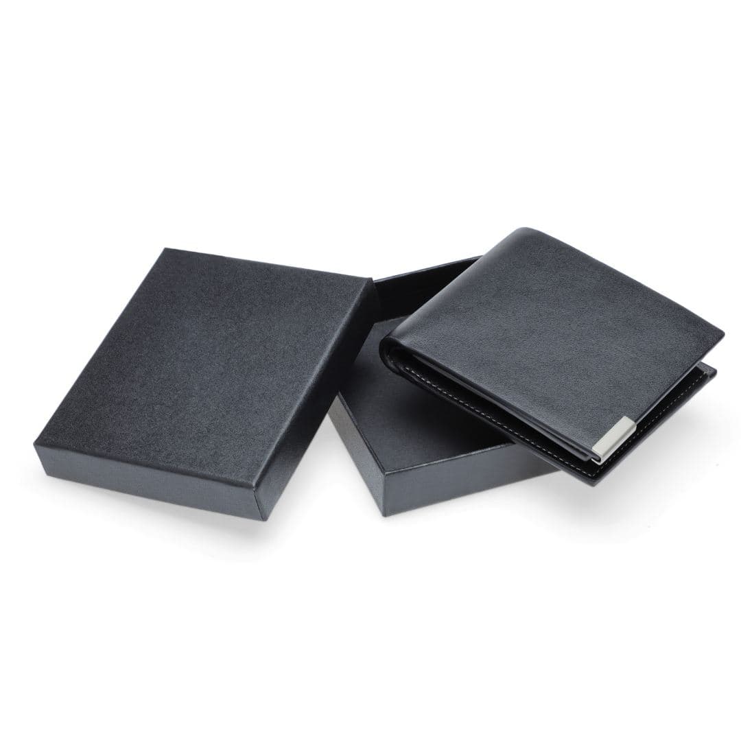 NIORT - Men's Billfold PU wallet with flip pocket - Black / Grey detail 6