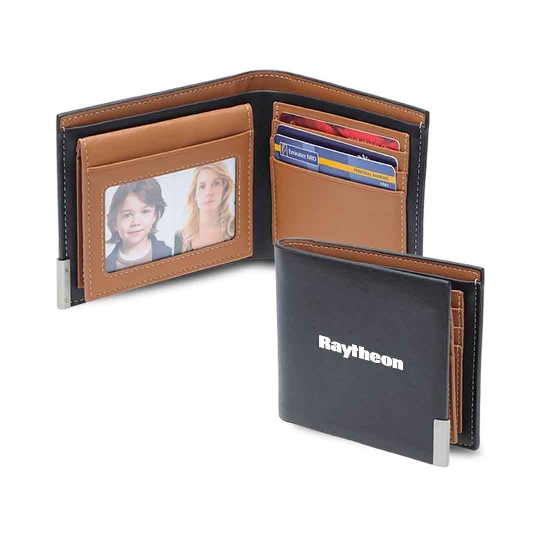 NIORT - Men's Billfold PU wallet with flip pocket - Black / Tan detail 5