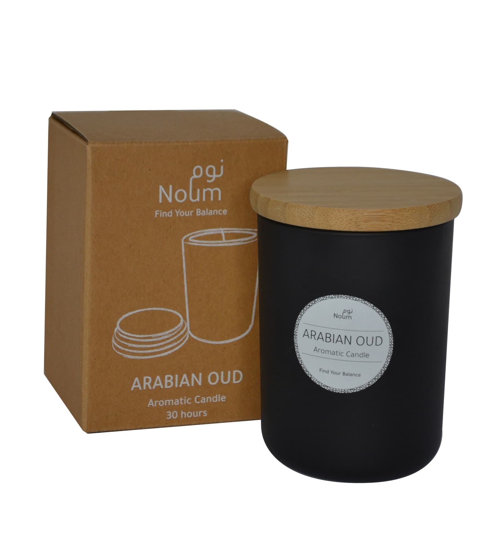 NOUM - Arabic Oudh Scented Glass Candle with Bamboo Lid - Black detail 5