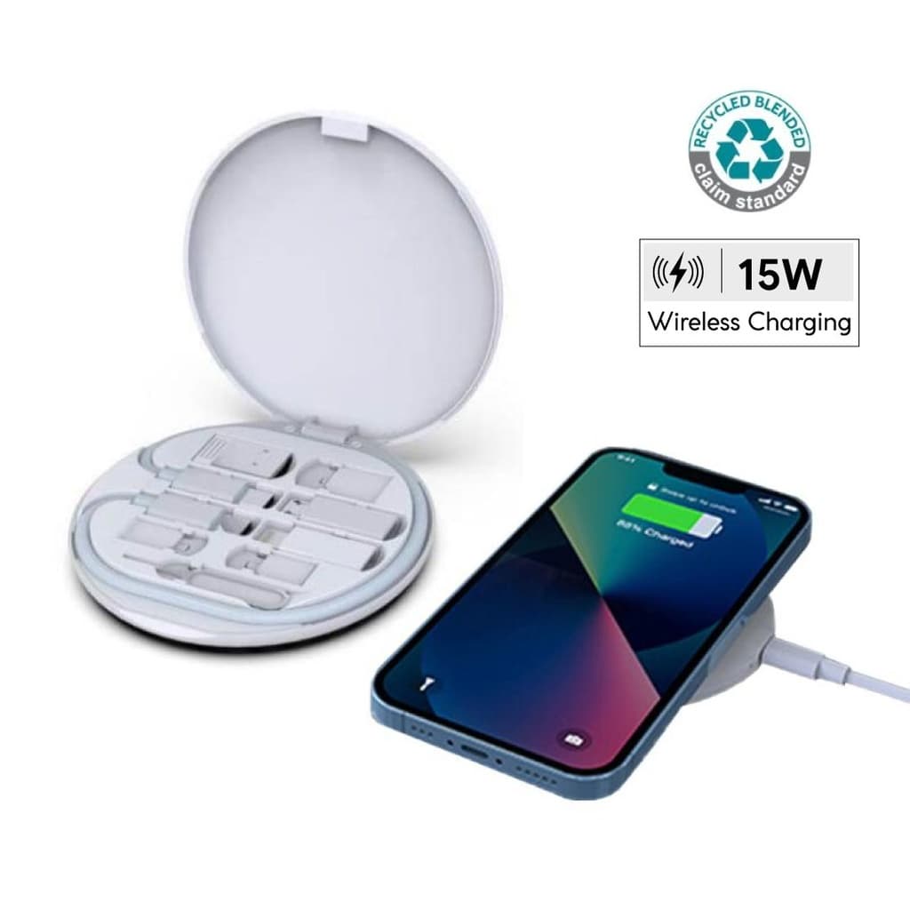 OSLO - @memorii Recycled 15W Wireless Charger Multi - Cable Set - White corporate gift
