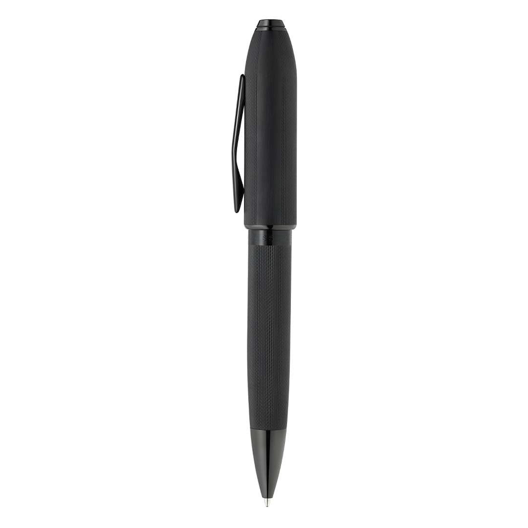 Peerless™ Polished Black PVD Engraved Diamond Pattern with Black PVD Appointments and Swarovski Crystal Ballpoint Pen (Blue Ink) detail 2