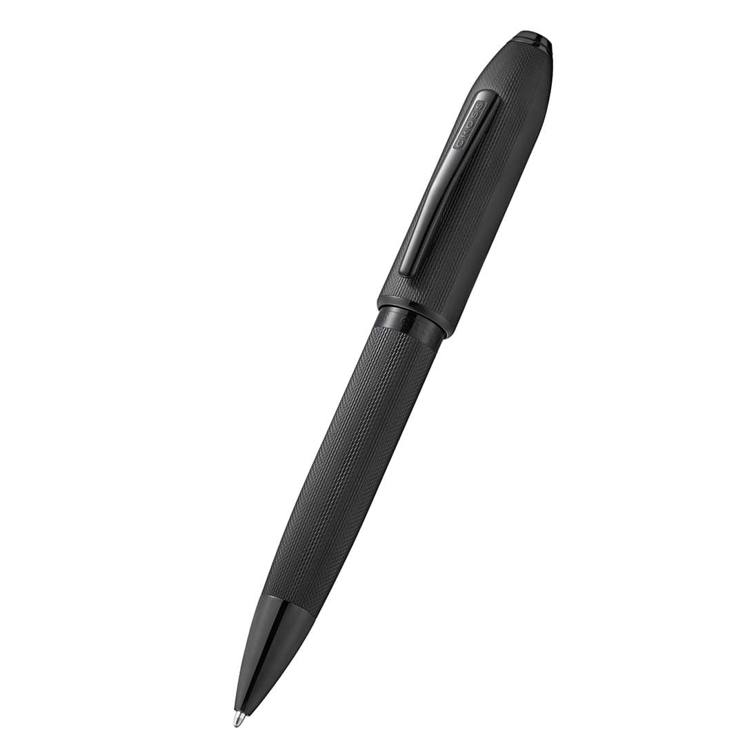 Peerless™ Polished Black PVD Engraved Diamond Pattern with Black PVD Appointments and Swarovski Crystal Ballpoint Pen (Blue Ink) detail 3