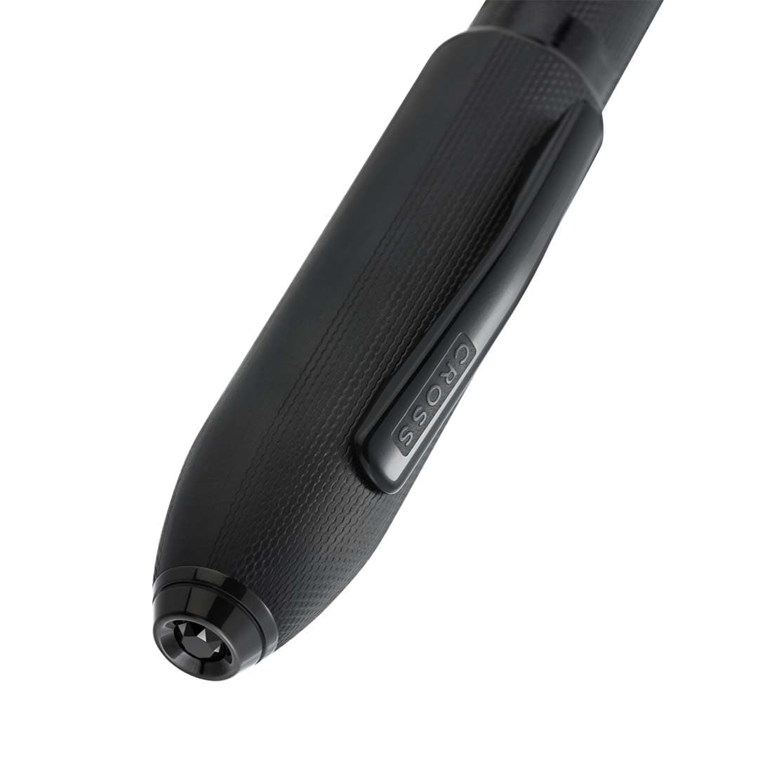 Peerless™ Polished Black PVD Engraved Diamond Pattern with Black PVD Appointments and Swarovski Crystal Rollerball Pen (Blue Ink) detail 4