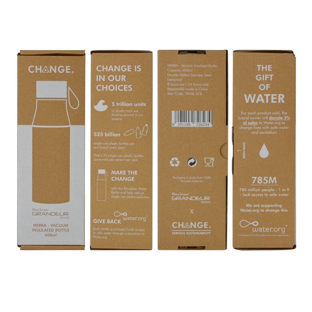 R-NEBRA - CHANGE Collection Recycled Stainless Steel Vacuum Bottle with Loop - Grey detail 6