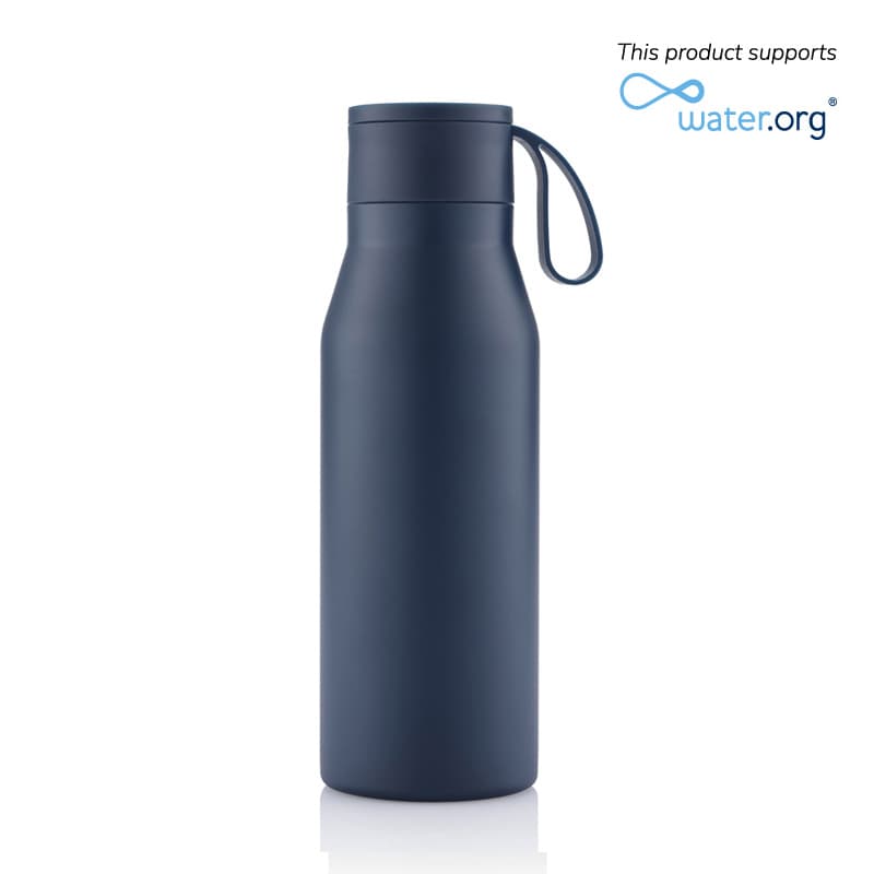 R-NEBRA - CHANGE Collection Recycled Stainless Steel Vacuum Bottle with Loop - Navy Blue corporate gift